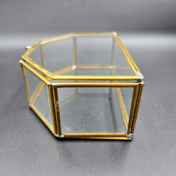 Vintage Glass Brass Curio Display Case Jewelry Trinkets MCM Read - Picture 6 of 10